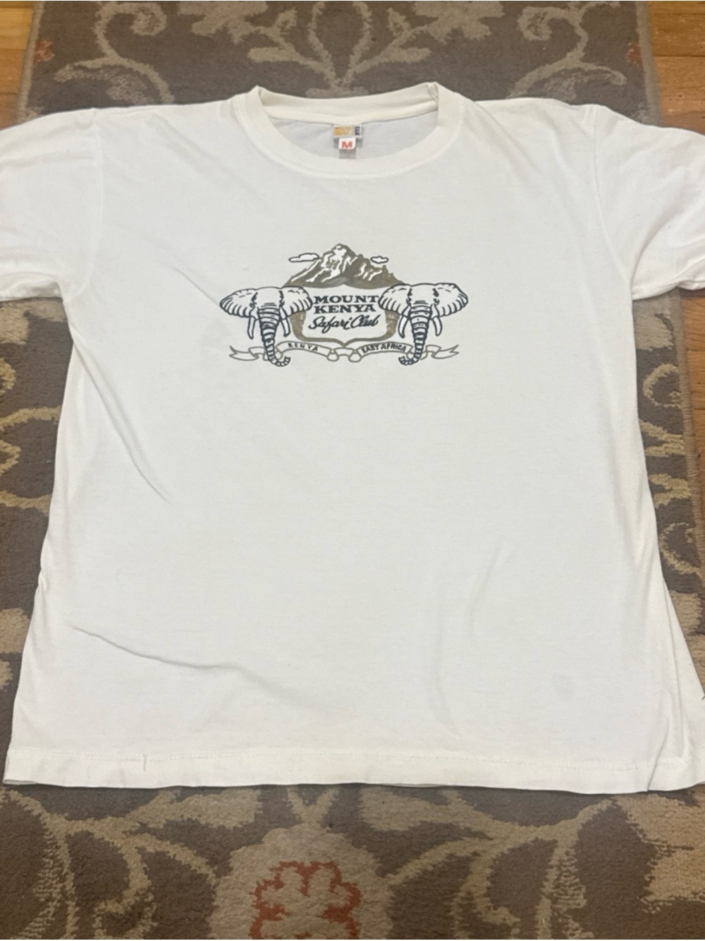 Mount Kenya Safari Club White Graphic Tee with Elephant Design